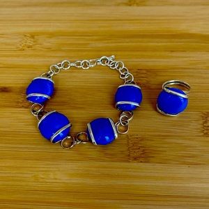 Silver bracelet with faux agate stones and matching ring